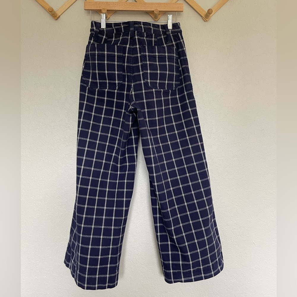 Madewell Plaid Navy High Rise Wide Leg Crop Pants - Picture 4 of 14